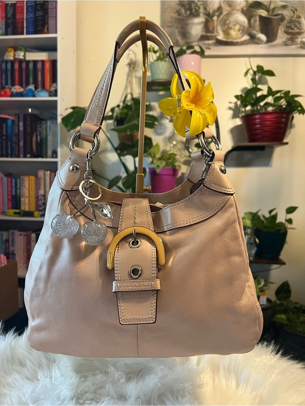 Coach Pebbled Leather Shoulder Bag in Blush Pink